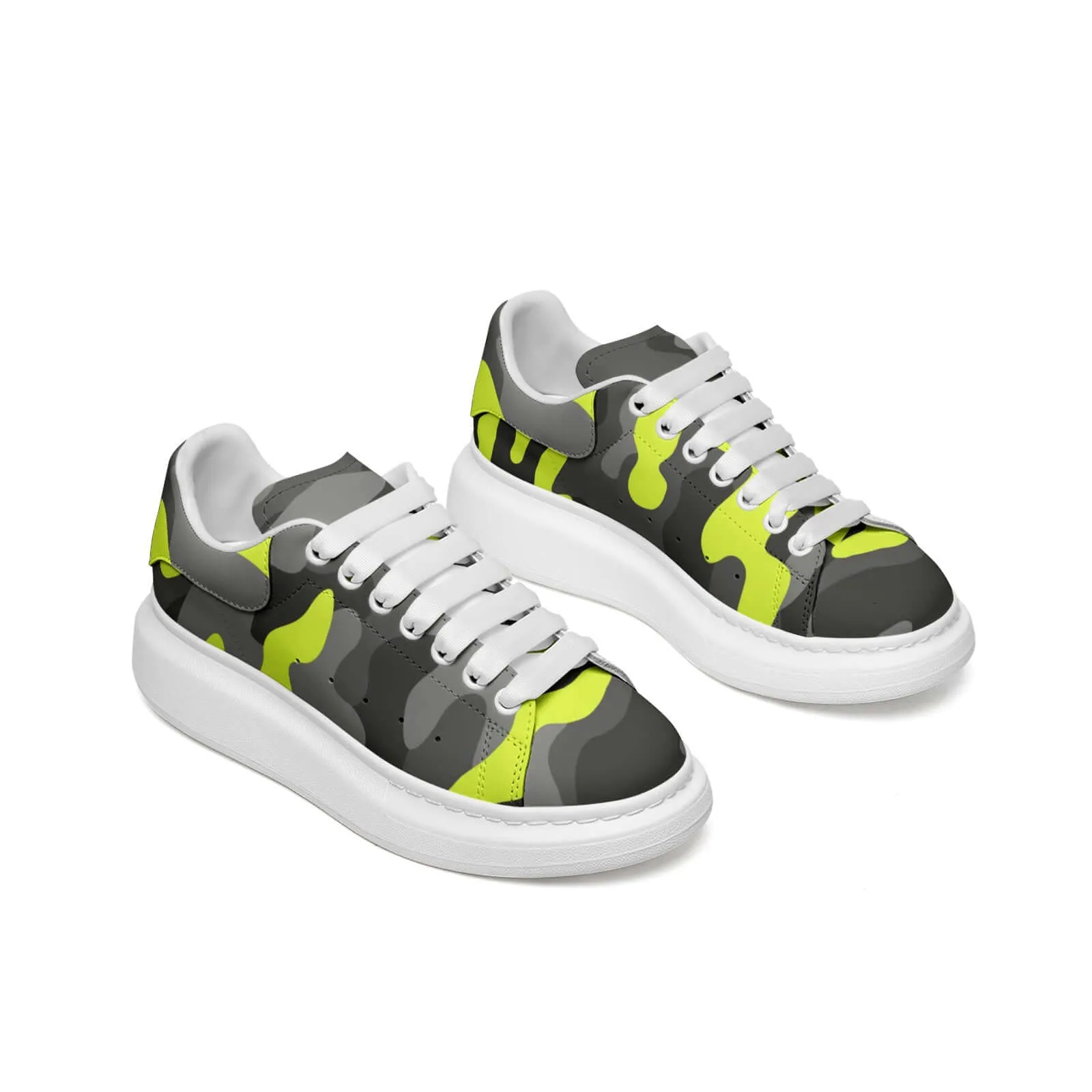 Oversized McQueen Style Sneakers | Yellow, Black, and Gray Camouflage
