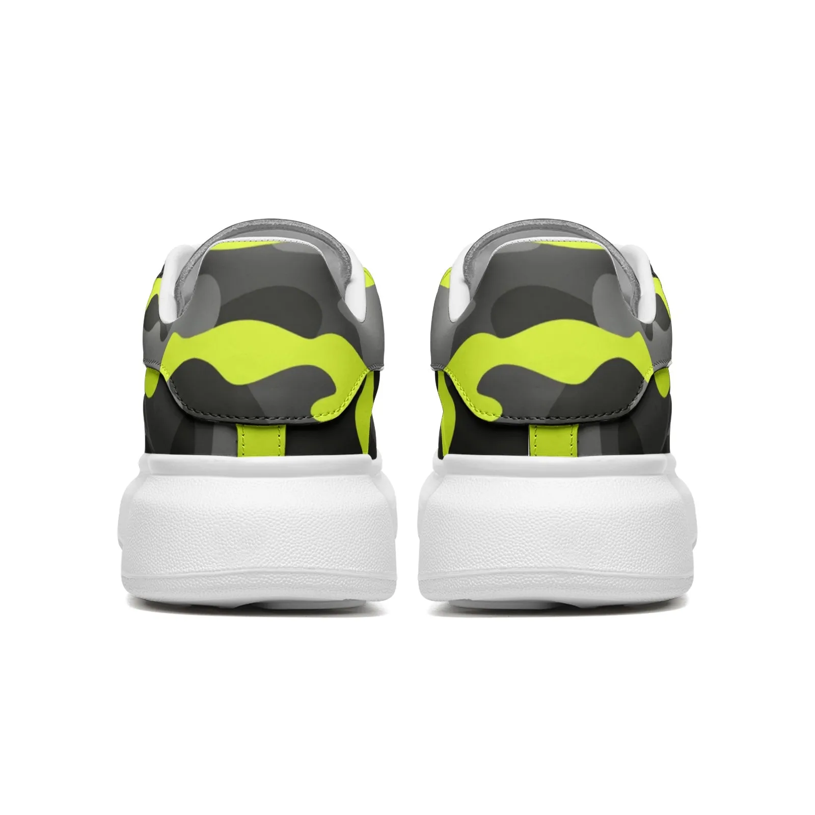 Oversized McQueen Style Sneakers | Yellow, Black, and Gray Camouflage