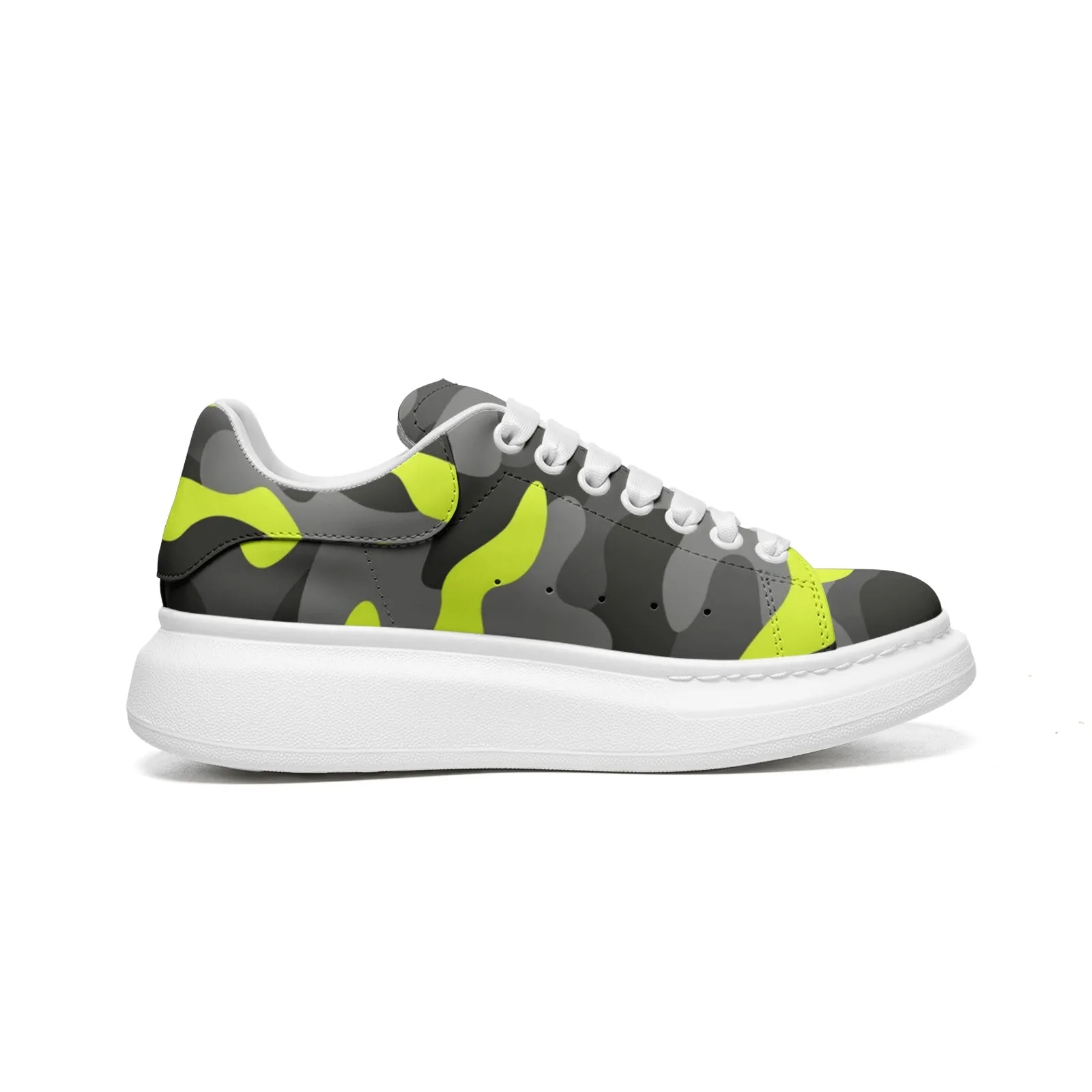 Oversized McQueen Style Sneakers | Yellow, Black, and Gray Camouflage