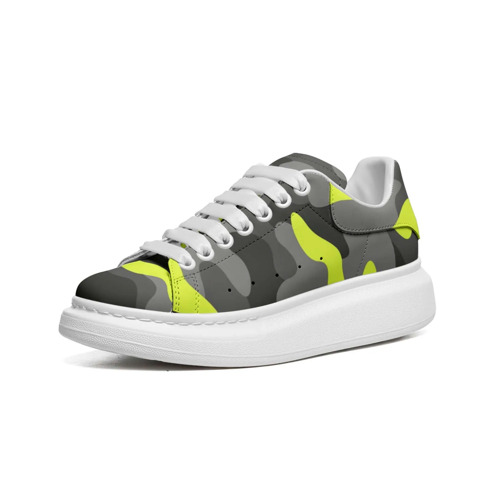 Oversized McQueen Style Sneakers | Yellow, Black, and Gray Camouflage