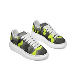 Oversized McQueen Style Sneakers | Yellow, Black, and Gray Camouflage