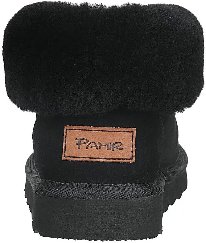 PAMIR Women's Sheepskin Boot Slippers Indoor Outdoor Ankle Booties with Memory Foam