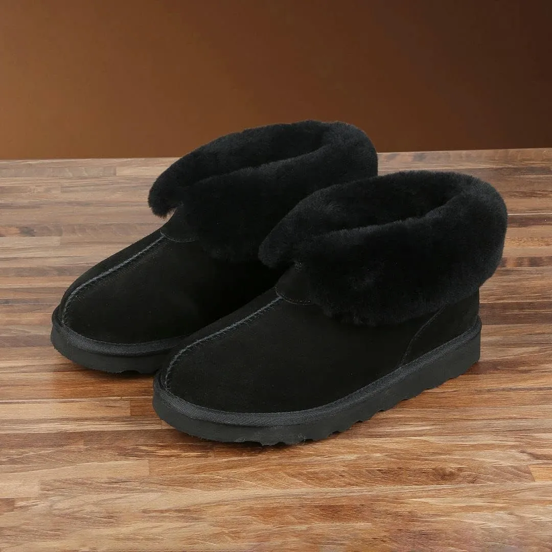 PAMIR Women's Sheepskin Boot Slippers Indoor Outdoor Ankle Booties with Memory Foam