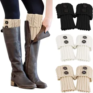 PHOGARY 3 Pairs Winter Warm Boot Cuffs for Women, Crochet Knitted Boot Socks for Girls Short Leg Warmers Boot Topper Socks Leg Cuffs Boot Warmers Gift (Black  Beige White)
