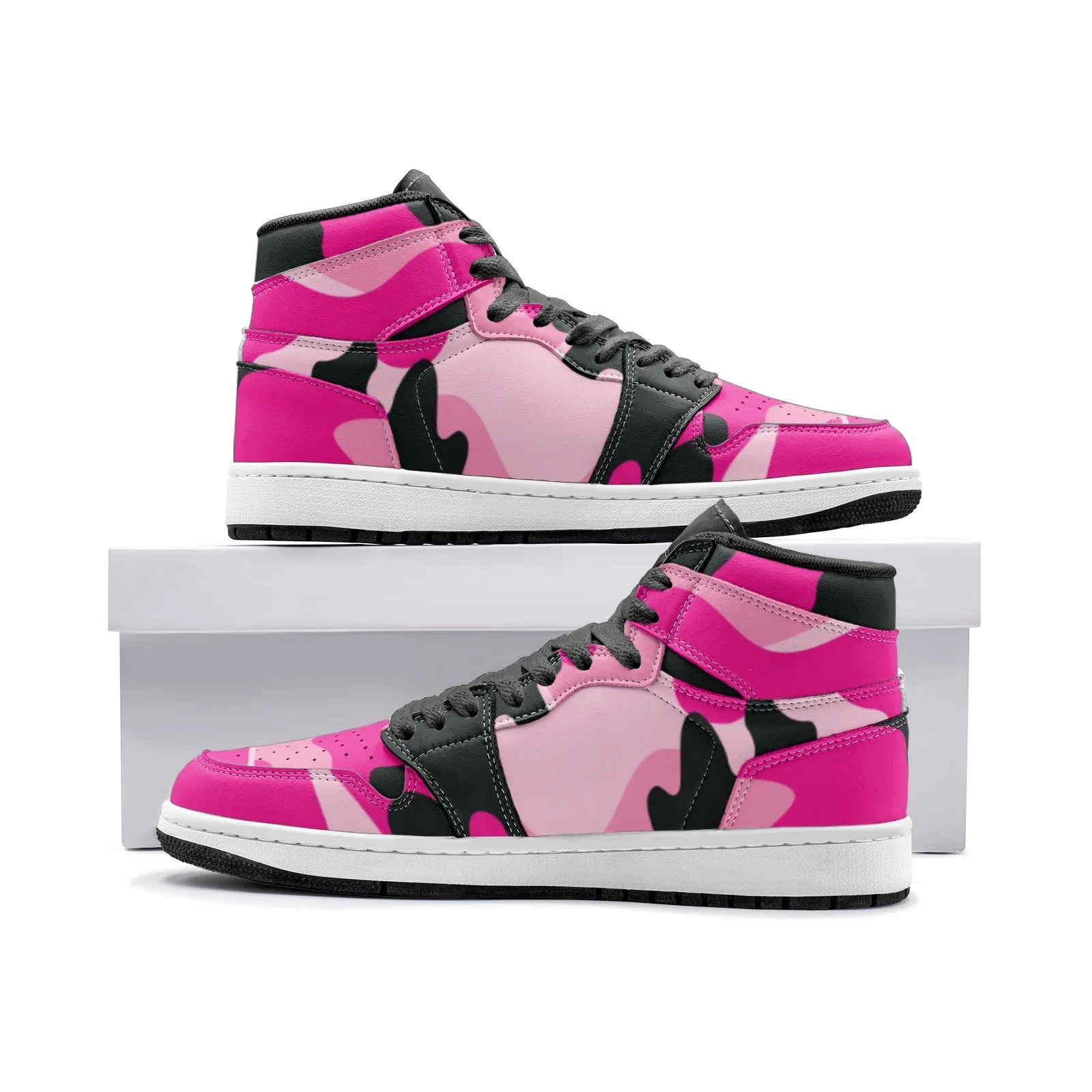 Pink Camo Sneakers AJ1 Style | Candy, Black, & Cerise Mixed Camouflage