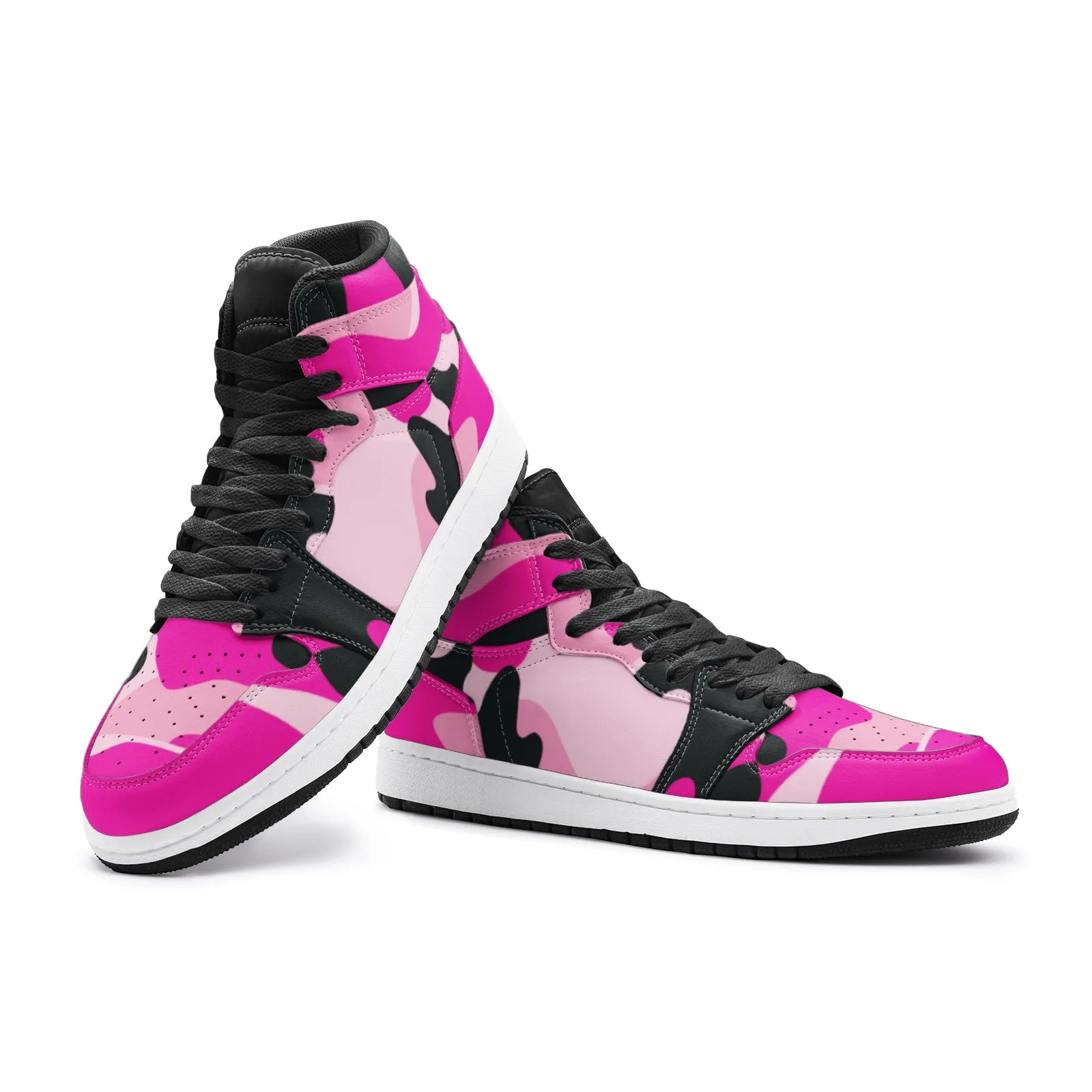 Pink Camo Sneakers AJ1 Style | Candy, Black, & Cerise Mixed Camouflage