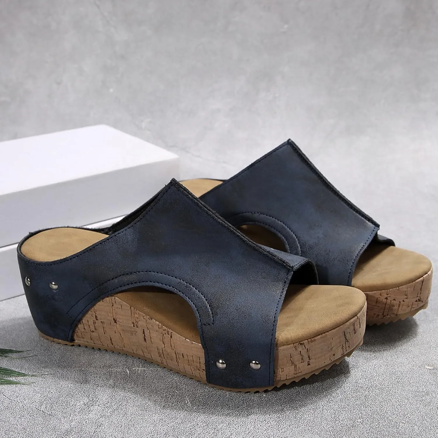 Platform Wedge Sandals for Women 2025 Open Toe Slip On Slides Cork Heeled Cutout Comfortable Summer Vacation Shoes