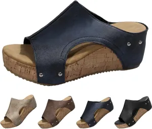 Platform Wedge Sandals for Women 2025 Open Toe Slip On Slides Cork Heeled Cutout Comfortable Summer Vacation Shoes