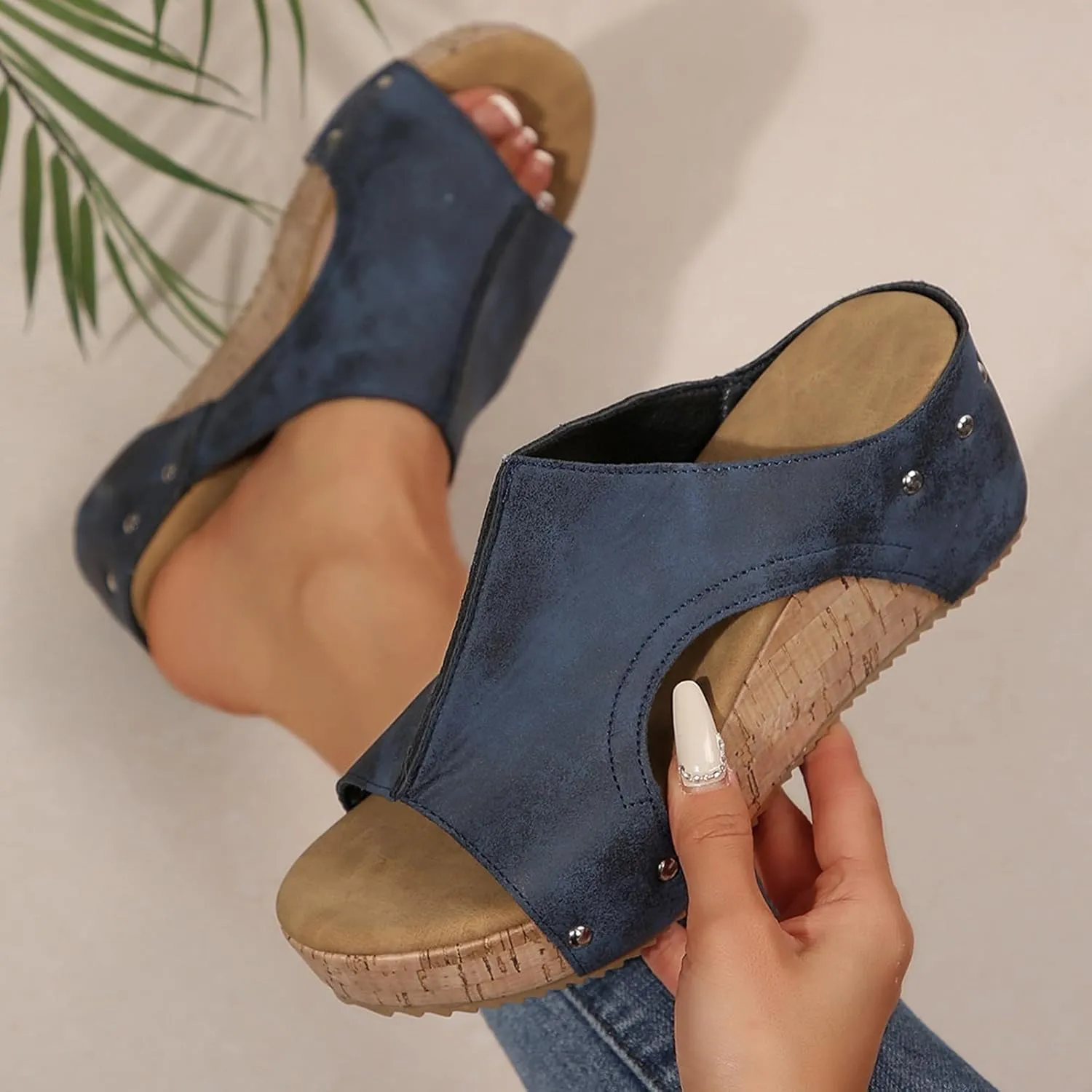Platform Wedge Sandals for Women 2025 Open Toe Slip On Slides Cork Heeled Cutout Comfortable Summer Vacation Shoes