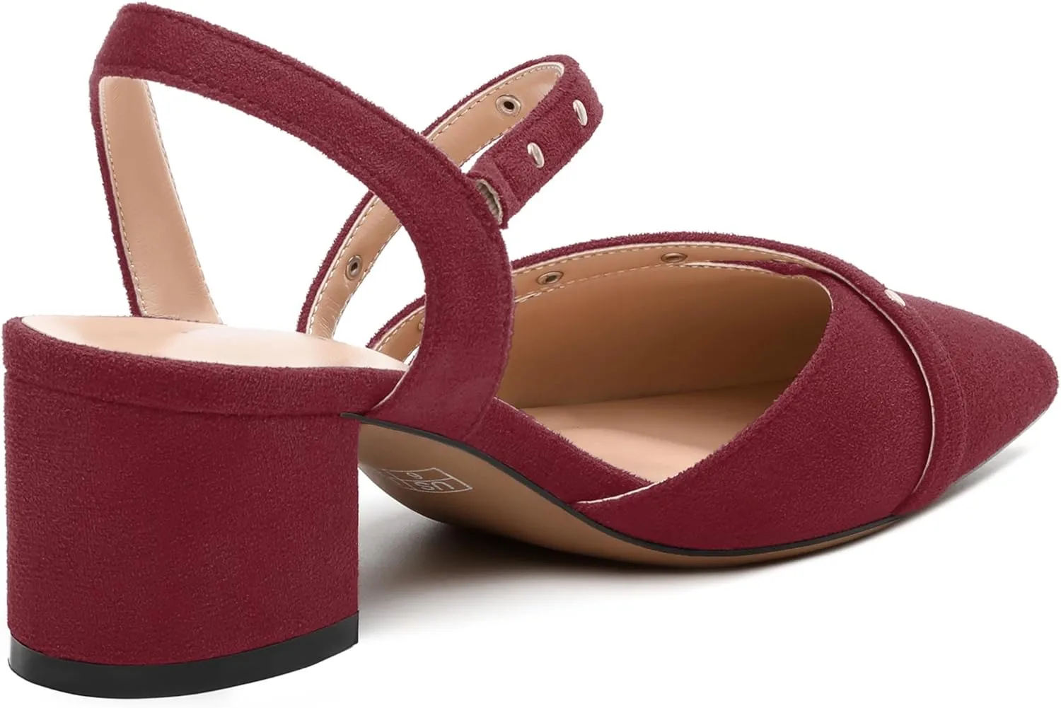 Pointed Toe Pumps Women - Low Chunky Heel Slingback Slip-On, Solid Color Shoes for Wedding Guest, Cocktail Parties & Daily Use