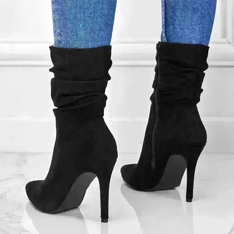 Pointed Toe Stiletto Heel Ankle Boots For Women Side Zipper Shoes