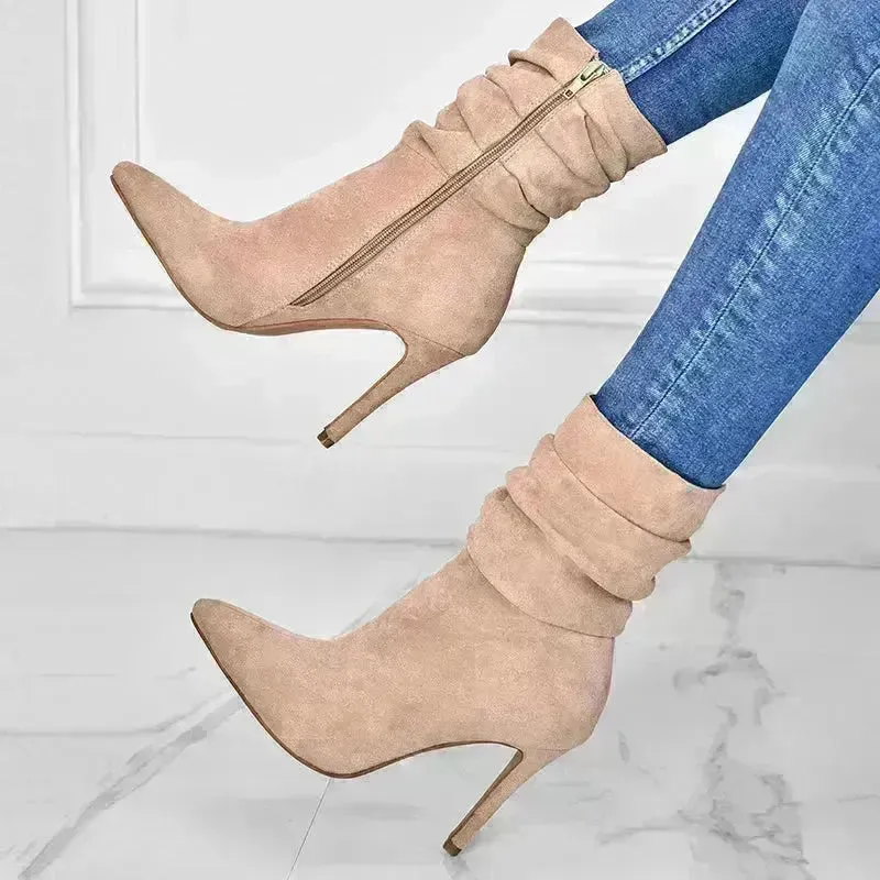 Pointed Toe Stiletto Heel Ankle Boots For Women Side Zipper Shoes
