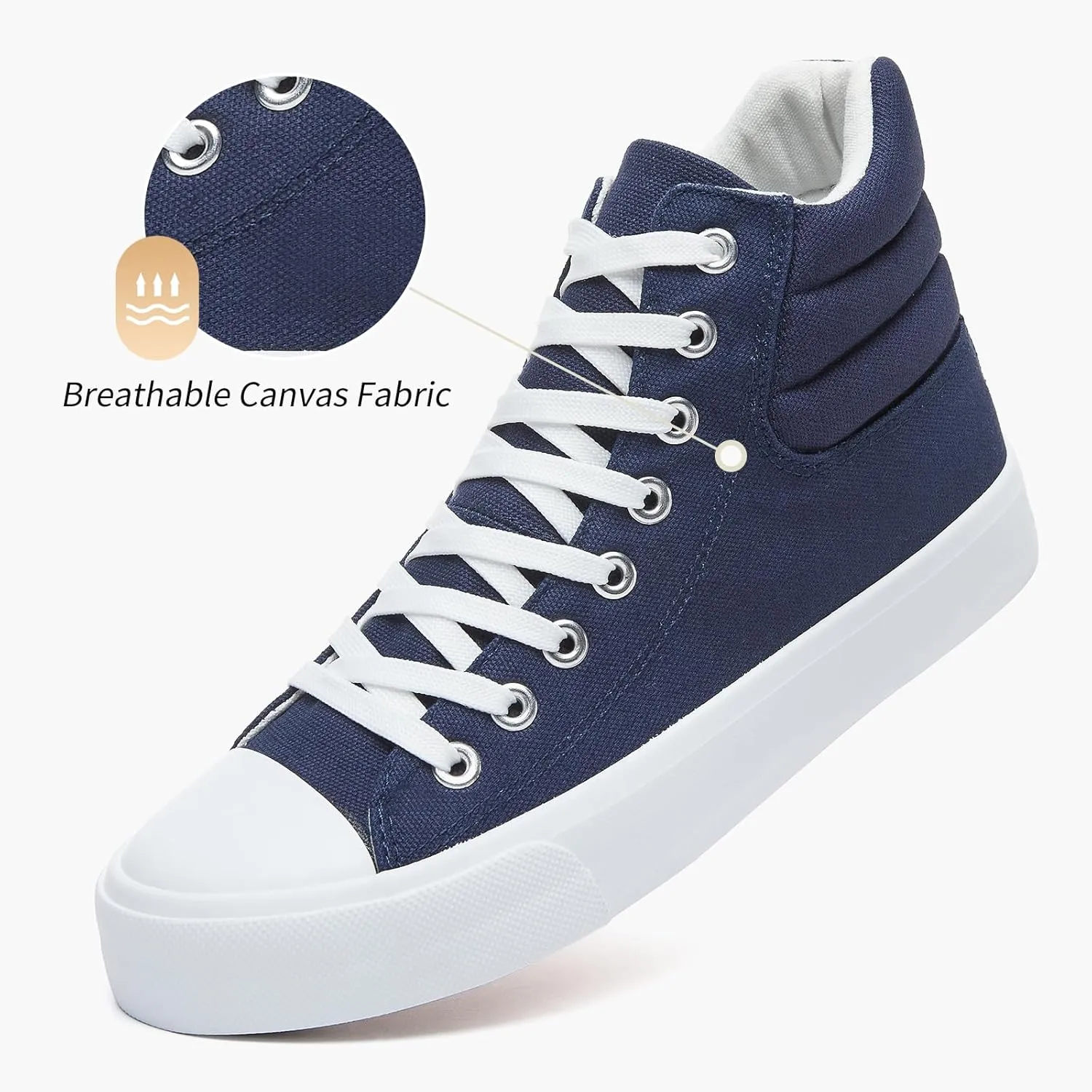 POVOGER High Top Sneakers for Women White Womens High Tops Canvas Shoes Black Fashion Sneakers Casual Lace up Tennis Shoes