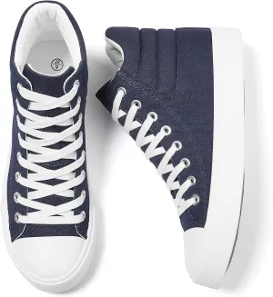 POVOGER High Top Sneakers for Women White Womens High Tops Canvas Shoes Black Fashion Sneakers Casual Lace up Tennis Shoes