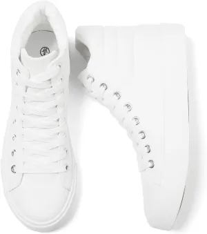 POVOGER High Top Sneakers for Women White Womens High Tops Canvas Shoes Black Fashion Sneakers Casual Lace up Tennis Shoes