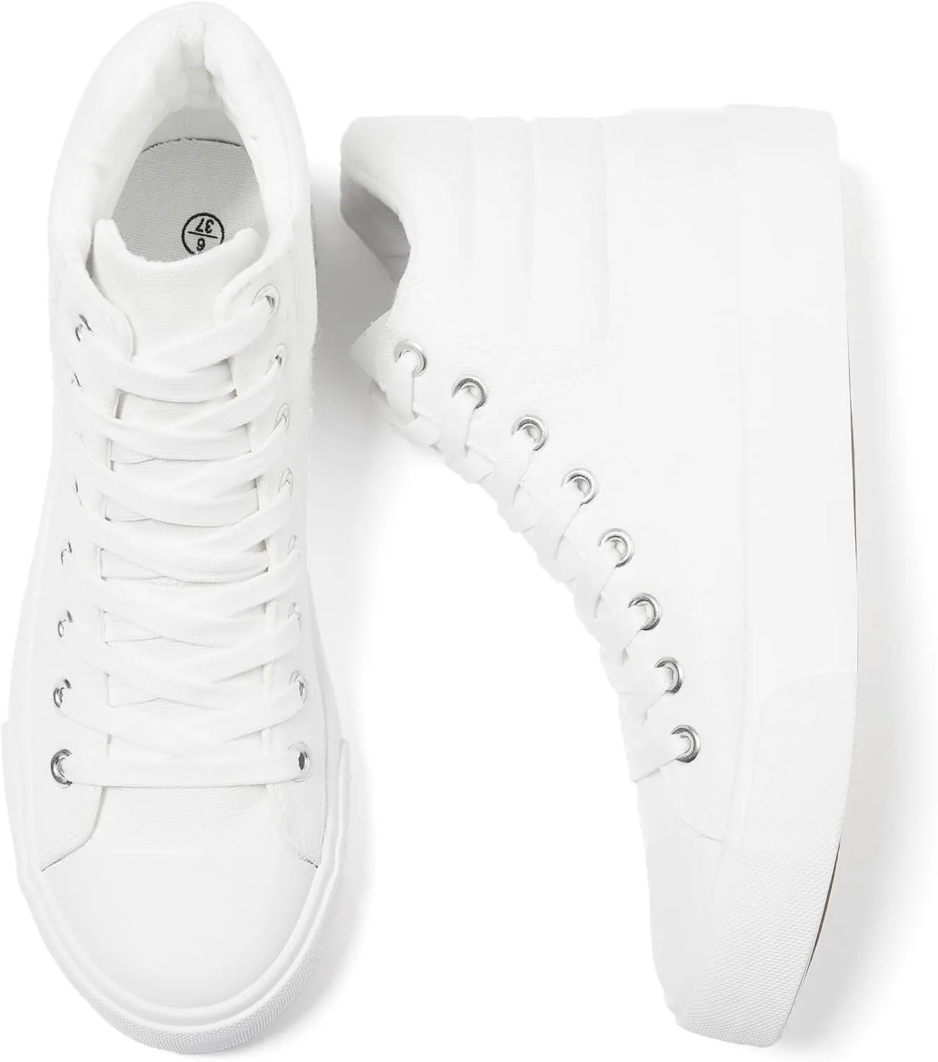 POVOGER High Top Sneakers for Women White Womens High Tops Canvas Shoes Black Fashion Sneakers Casual Lace up Tennis Shoes