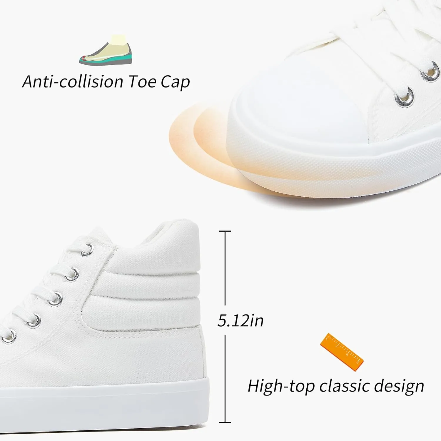 POVOGER High Top Sneakers for Women White Womens High Tops Canvas Shoes Black Fashion Sneakers Casual Lace up Tennis Shoes