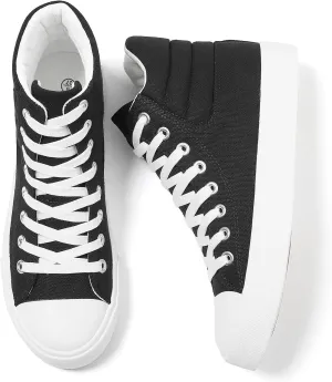 POVOGER High Top Sneakers for Women White Womens High Tops Canvas Shoes Black Fashion Sneakers Casual Lace up Tennis Shoes
