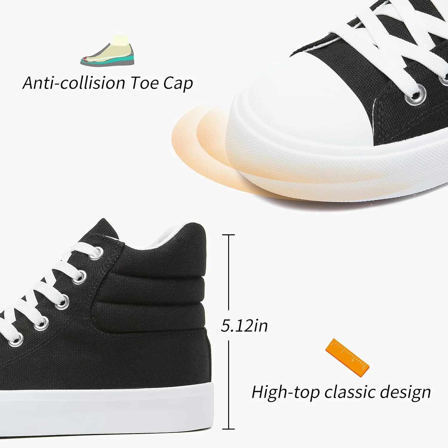 POVOGER High Top Sneakers for Women White Womens High Tops Canvas Shoes Black Fashion Sneakers Casual Lace up Tennis Shoes