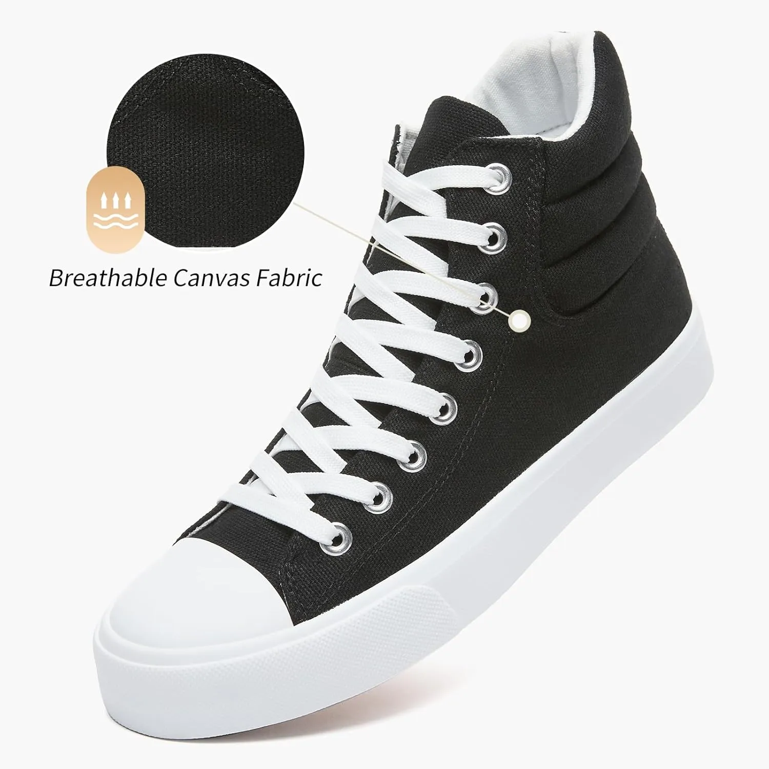 POVOGER High Top Sneakers for Women White Womens High Tops Canvas Shoes Black Fashion Sneakers Casual Lace up Tennis Shoes