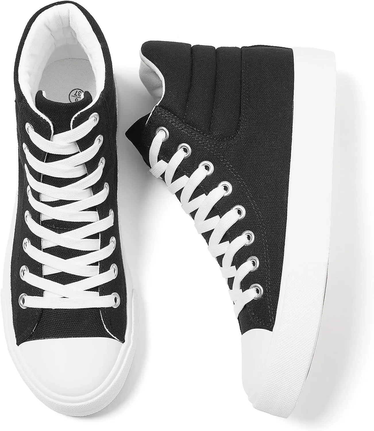 POVOGER High Top Sneakers for Women White Womens High Tops Canvas Shoes Black Fashion Sneakers Casual Lace up Tennis Shoes