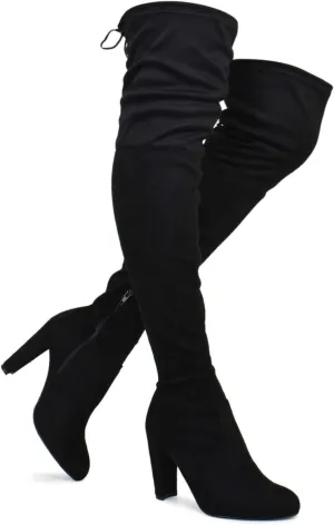 Premier Standard Women's Over The Knee Boot - Sexy Over The Knee Pullon Boot - Trendy Low Block Heel Shoe - Comfortable Boot