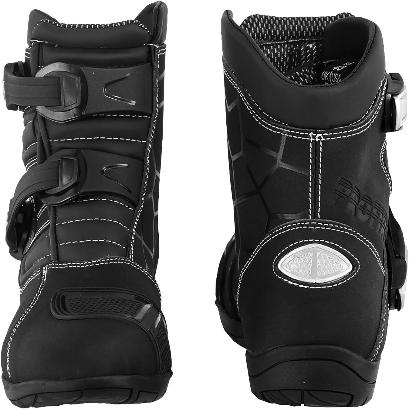 PROFIRST Mens Fashion Motorcycle/Motorbike CE Amour Boots Anti Slip Rubber Soul Crash Protection Protective Waterproof Leather Stylish short Ankle Racing Adventure Off Road Touring Sports Safety Shoes
