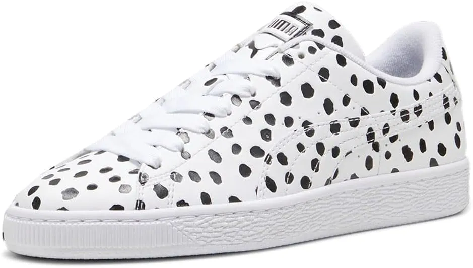 Puma Womens Basket Dalmatian Polka Dot Lace Up Sneakers Shoes Casual - Black, White