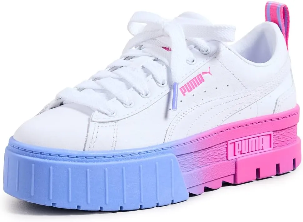 PUMA Women's Mayze Fade Sneakers, White/Pink/Elektro/Purple, 7 Medium US