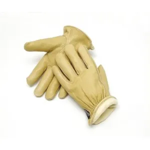 Radnor Large Tan Pigskin Thinsulate Lined Cold Weather Gloves With Keystone Thumb, Slip On Cuffs, Color Coded Hem And Shirred Elastic Wrist