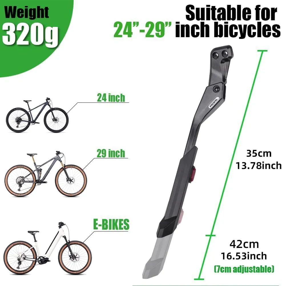 RBRL Bike Kickstand, 18 mm Hole Spacing Adjustable Bike Stand, Aluminum Alloy Heavy Duty, Non-Slip Bicycle Stand, Adjustable for 24-29 inch Mountain Bike, Road Bike, E-Bike