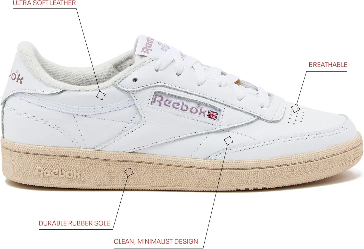 Reebok Club C 85 Vintage Tennis Sneakers, Casual White Womens Shoes