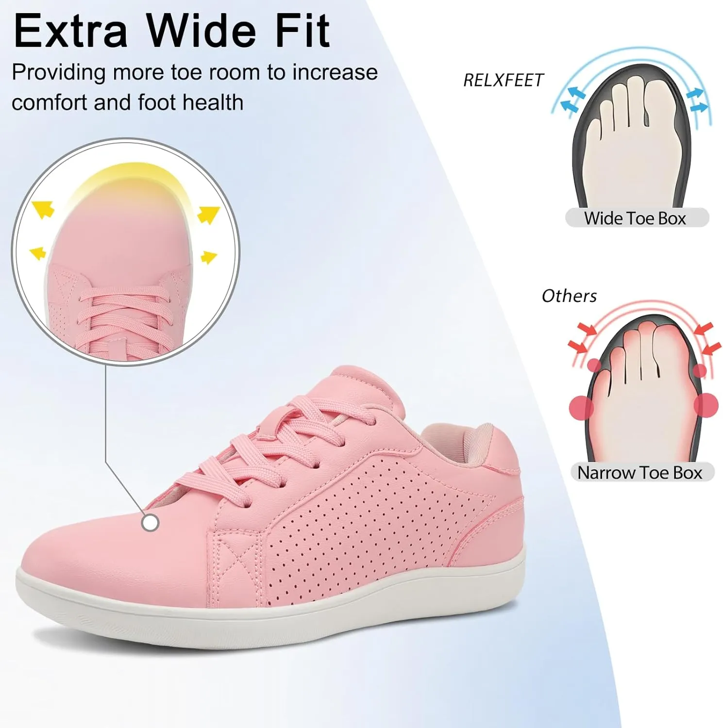 relxfeet Women's Minimalist Barefoot Shoes Zero Drop Walking Shoes Lightweight Fashion Sneakers Wide Toe Box