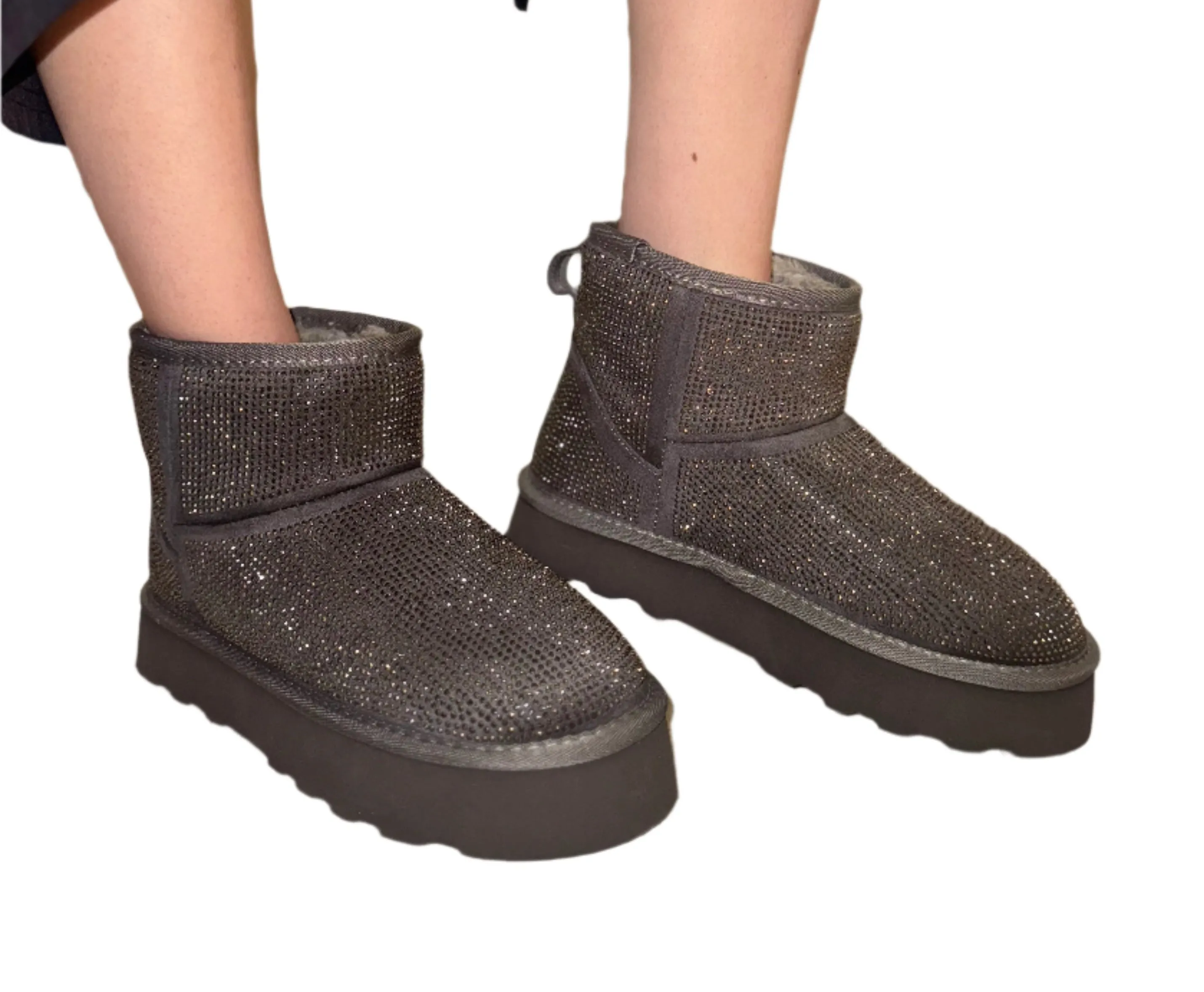 RHINESTONED PLATFORM ANKLE BOOT WITH FUZZY INSIDE JORY-01