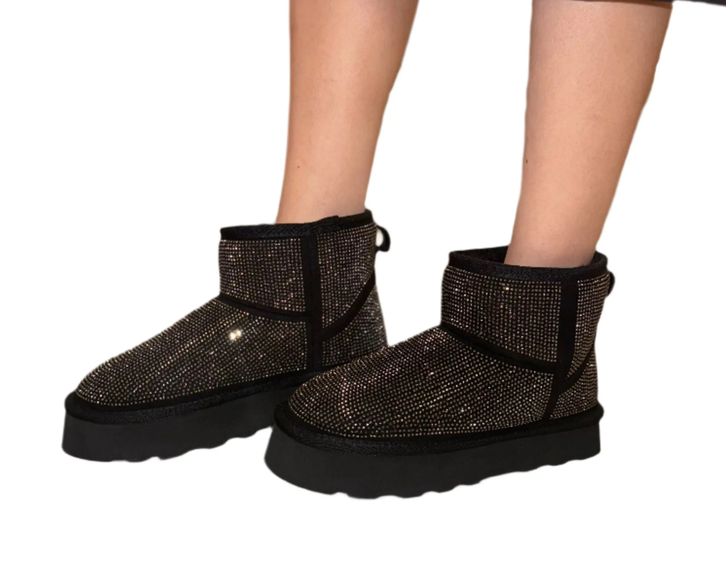 RHINESTONED PLATFORM ANKLE BOOT WITH FUZZY INSIDE JORY-01