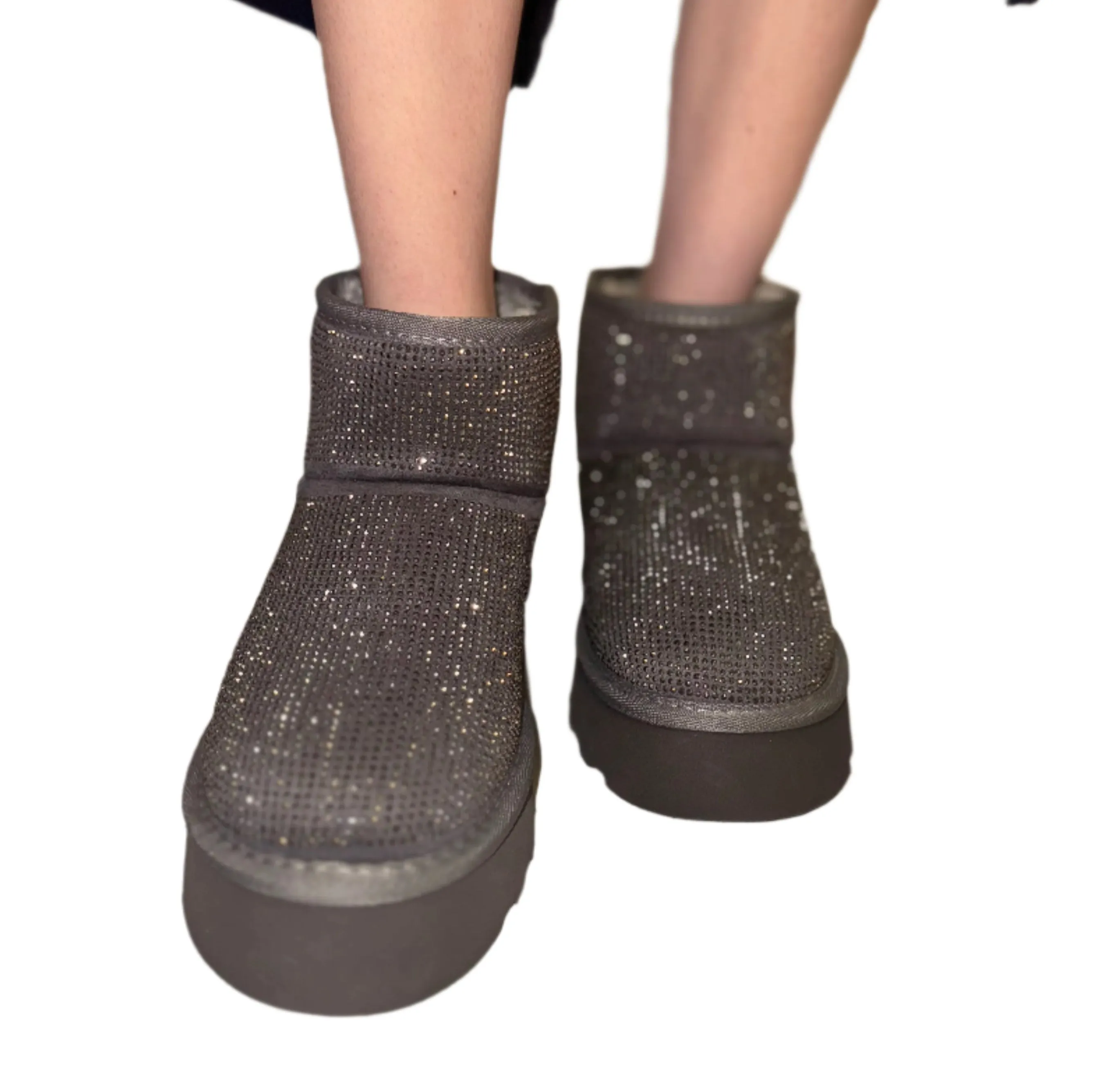 RHINESTONED PLATFORM ANKLE BOOT WITH FUZZY INSIDE JORY-01