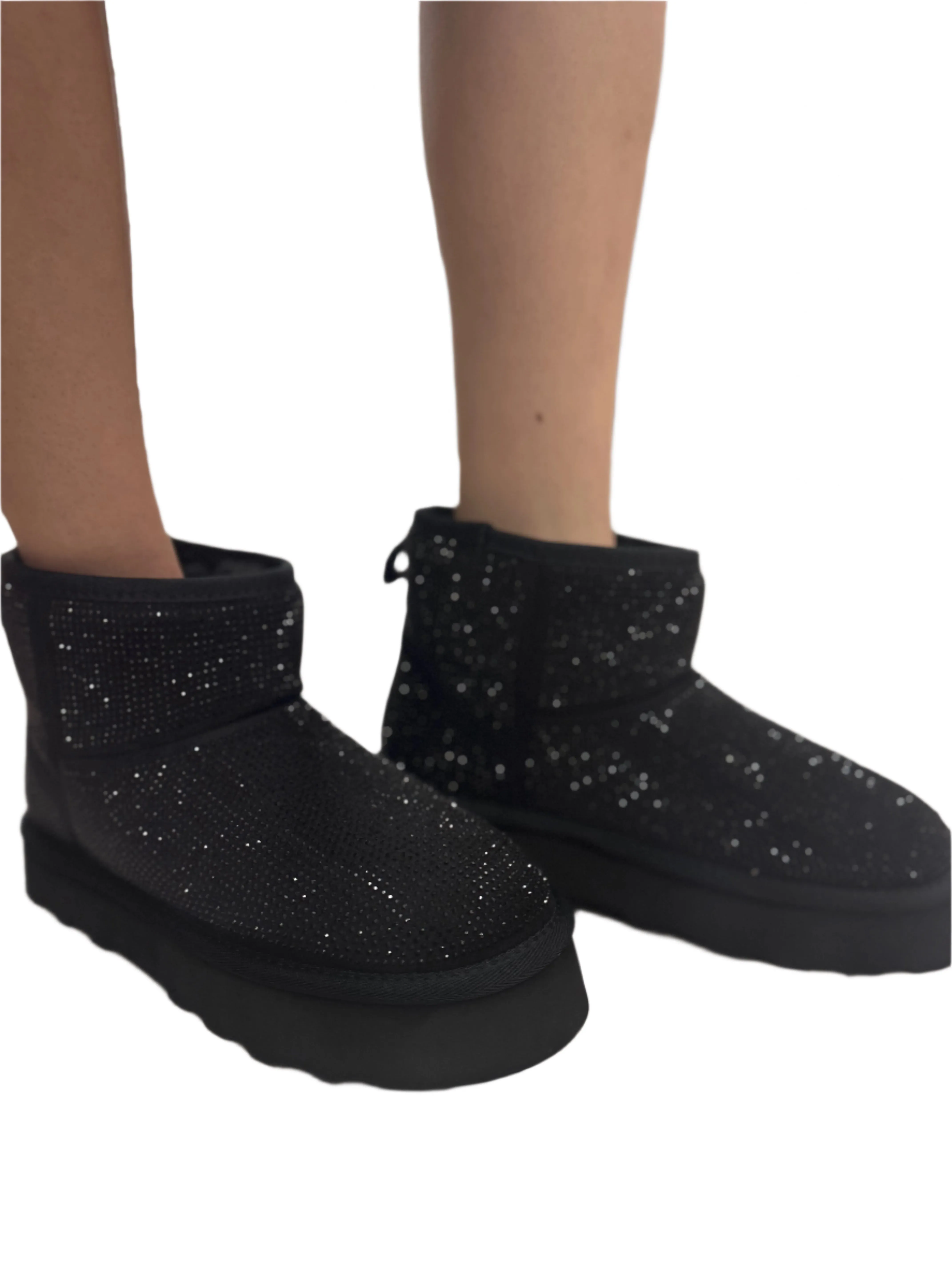 RHINESTONED PLATFORM ANKLE BOOT WITH FUZZY INSIDE JORY-01