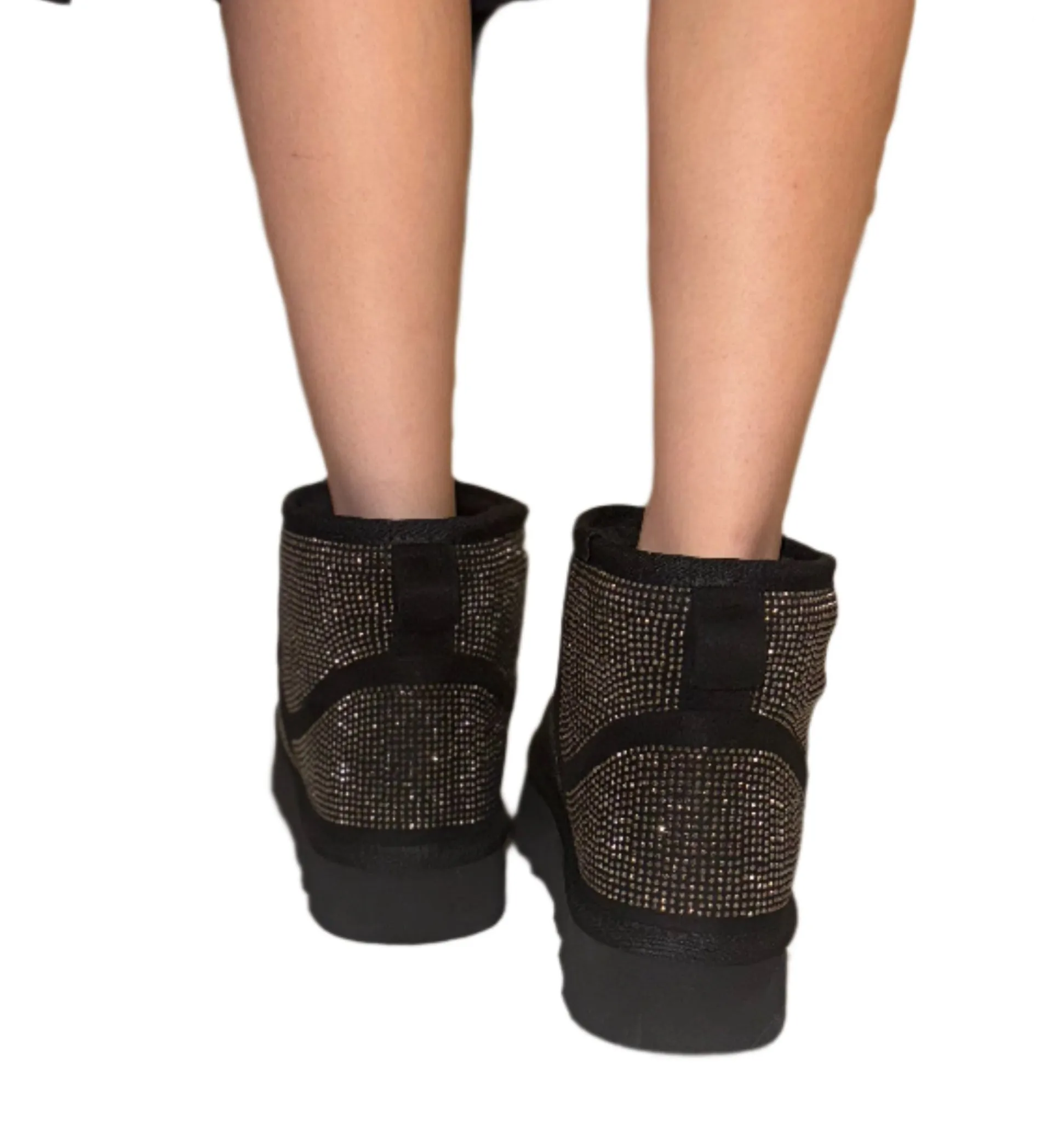 RHINESTONED PLATFORM ANKLE BOOT WITH FUZZY INSIDE JORY-01