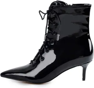 Richealnana Women's Kitten Low Heel Ankle Bootie Pointed Toe Lace Up Comfortable Walking Boots