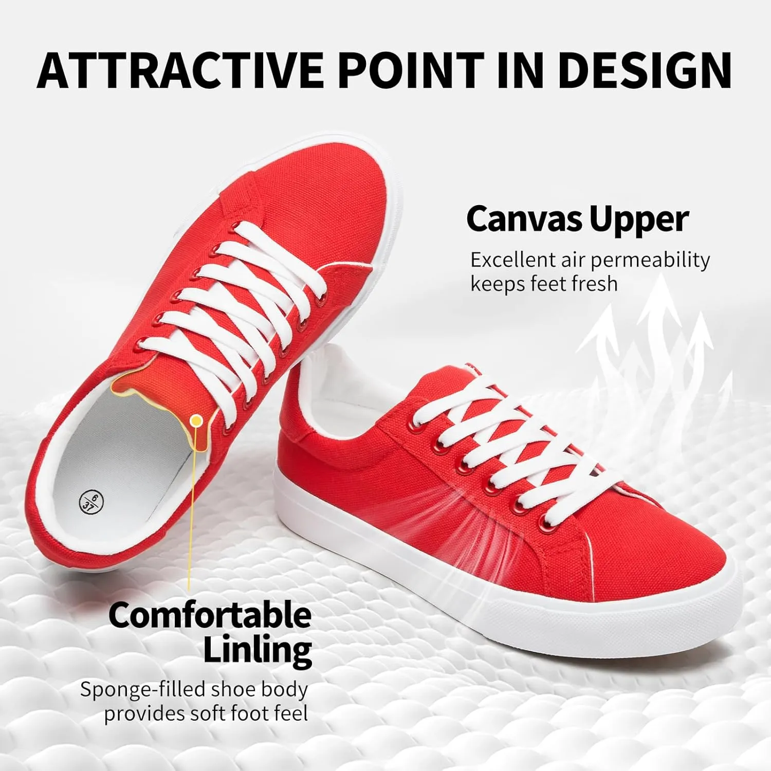 Rominz Women's White Canvas Sneakers Black Casual Non Slip Shoes Lightweight Comfortable Walking Shoes for Women