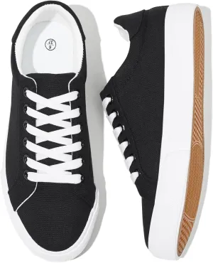 Rominz Women's White Canvas Sneakers Black Casual Non Slip Shoes Lightweight Comfortable Walking Shoes for Women