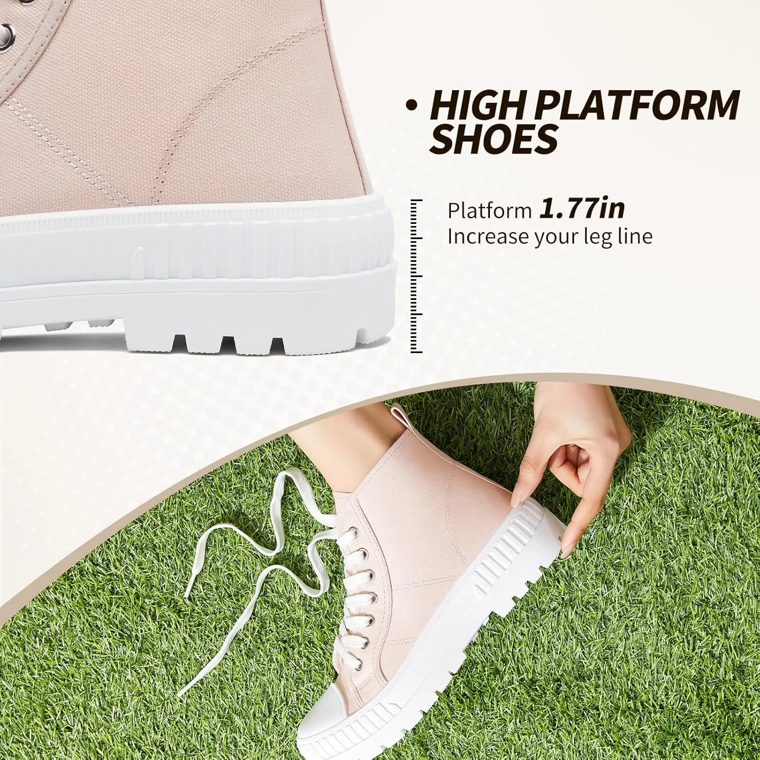 Rominz Women's White Platform Sneakers Fashion High Top Canvas Shoes for Women Black Lace-Up Canvas Sneakers Casual Platform Tennis Shoes