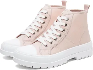 Rominz Women's White Platform Sneakers Fashion High Top Canvas Shoes for Women Black Lace-Up Canvas Sneakers Casual Platform Tennis Shoes