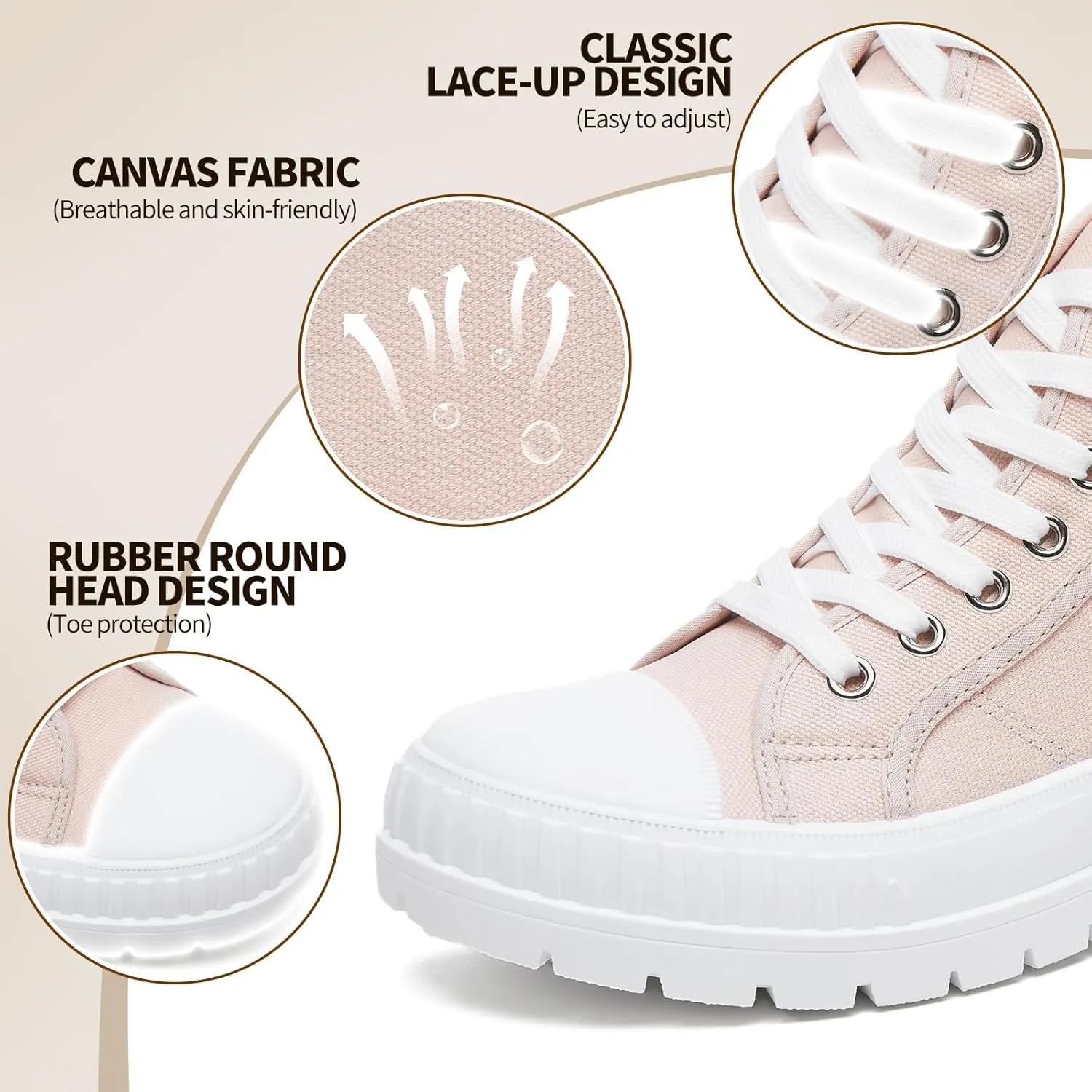 Rominz Women's White Platform Sneakers Fashion High Top Canvas Shoes for Women Black Lace-Up Canvas Sneakers Casual Platform Tennis Shoes