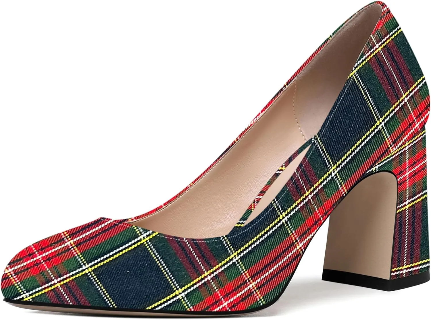 ROSERWISH Womens Comfortable Fashion Patent Party Slip On Round Toe Block High Heel Pumps Shoes 3.3 Inch