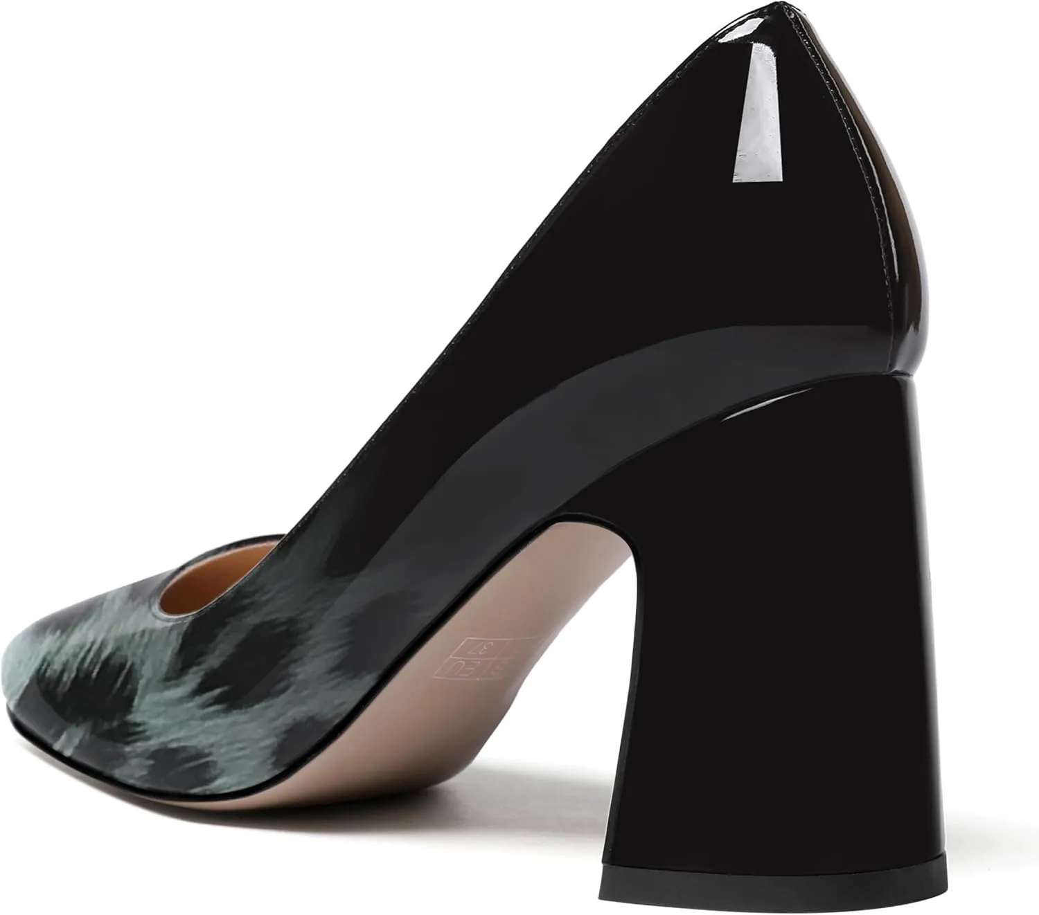 ROSERWISH Womens Comfortable Fashion Patent Party Slip On Round Toe Block High Heel Pumps Shoes 3.3 Inch