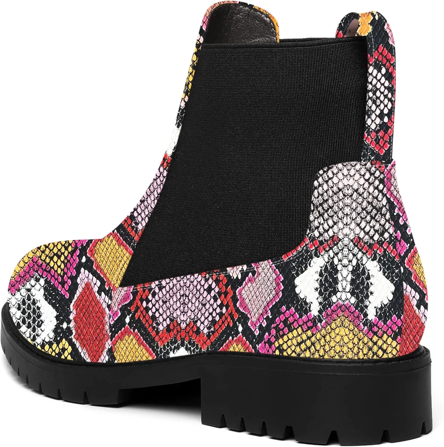 ROSERWISH Womens Fashion Casual Comfortable Round Toe Elastic Patent Chunky Low Heel Ankle High Boots 1 Inch