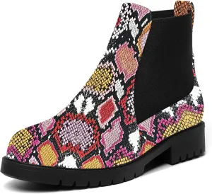 ROSERWISH Womens Fashion Casual Comfortable Round Toe Elastic Patent Chunky Low Heel Ankle High Boots 1 Inch