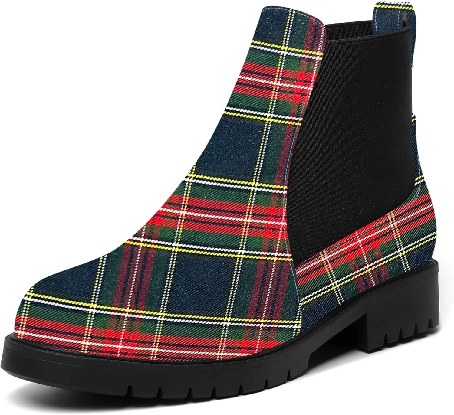 ROSERWISH Womens Fashion Casual Comfortable Round Toe Elastic Patent Chunky Low Heel Ankle High Boots 1 Inch