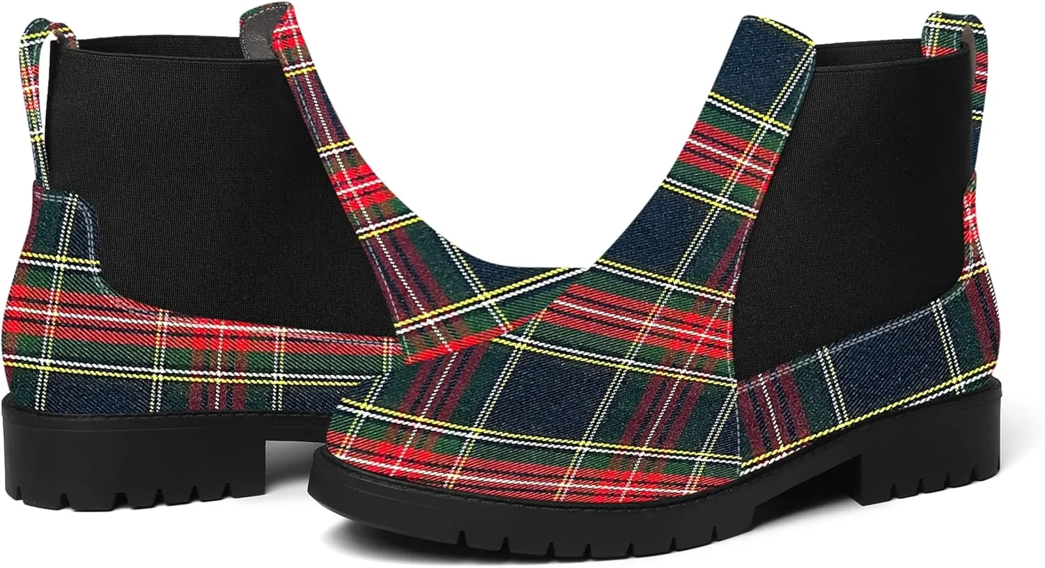 ROSERWISH Womens Fashion Casual Comfortable Round Toe Elastic Patent Chunky Low Heel Ankle High Boots 1 Inch
